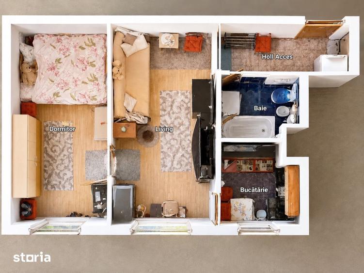 Apartament cu 2 camere nedecomandat, mobilat în Fratelia