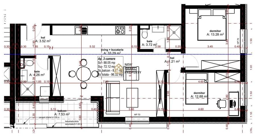 Apartament cu 3 camere în Oncea