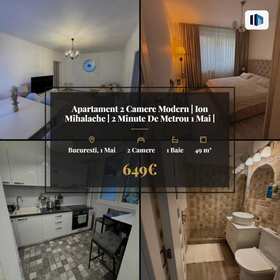 Apartament cu 2 camere, mobilat în 1 Mai