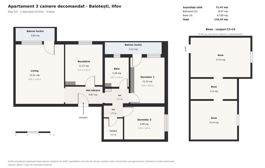 Apartament cu 3 camere decomandat în Balotești