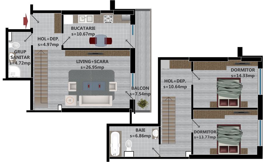 Apartament 3 camere tip penthouse | Etaj 7+8 | Scandinavia Residence – Bragadiru - 16