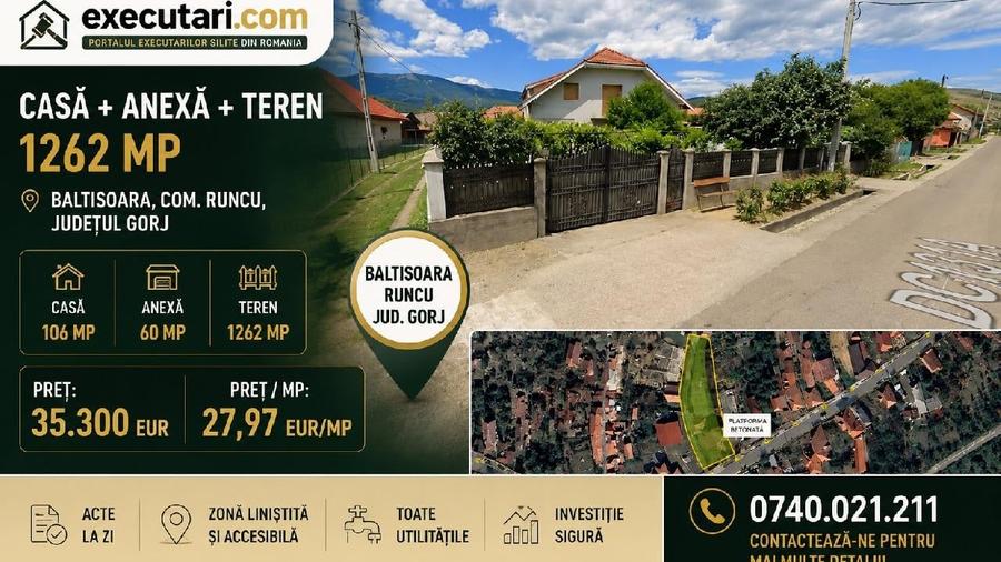 Casă individuală cu 4 camere cu Teren 1262 Mp în Runcu