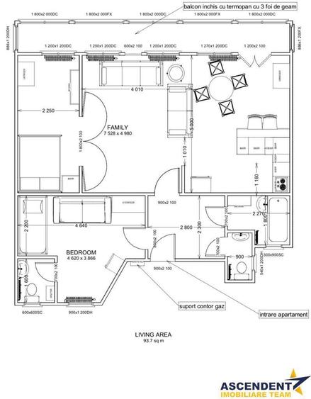 Apartament cu 3 camere în Noua