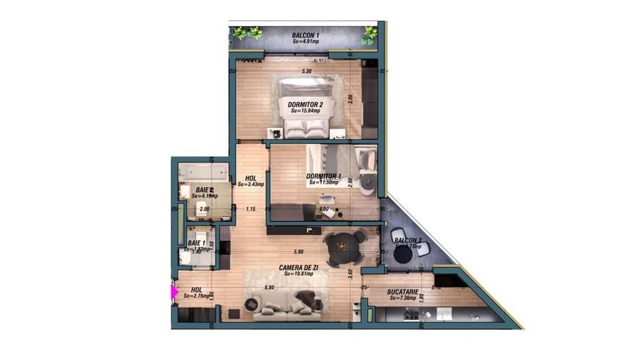 Apartament cu 3 camere în Universității