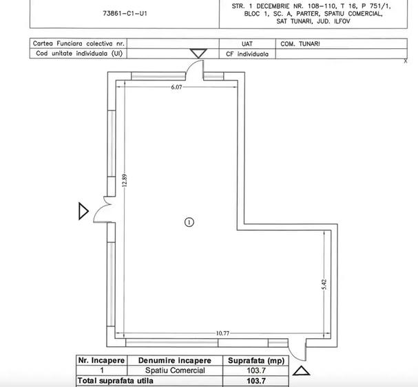 Spațiu comercial, de 103.69999694824 mp, în Tunari