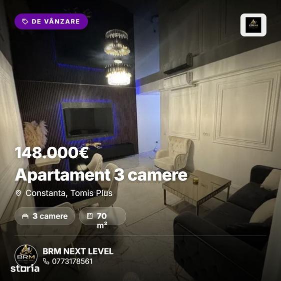Apartament cu 3 camere decomandat în Tomis Plus