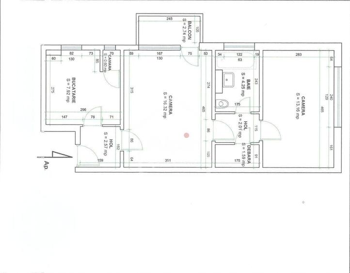 Apartament cu 2 camere semidecomandat în Centrul Civic