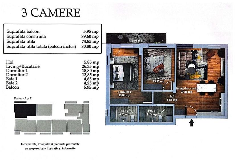 Apartament cu 3 camere decomandat în Theodor Pallady