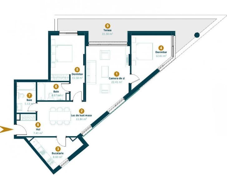 Apartament cu 3 camere semidecomandat în Între Lacuri