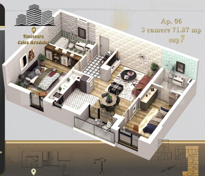 Apartament 3 camere, 71,87 mp utili, decomandat, Calea Aradului - 6