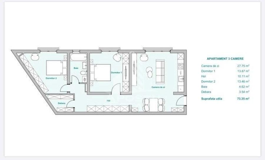 Apartament cu 3 camere în Plopi