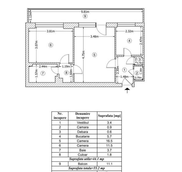 Apartament cu 2 camere semidecomandat, mobilat în Iancului