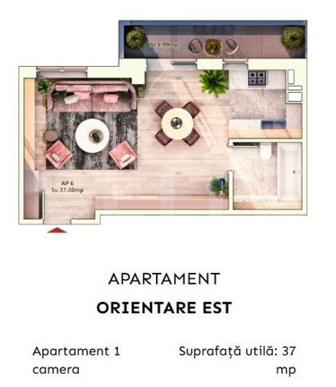 Apartament 1 camera, 37 mp, balcon, parcare subterana - 1