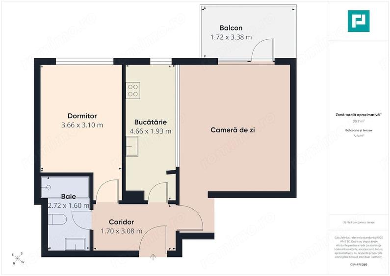 Apartament cu 2 camere decomandat în Pipera