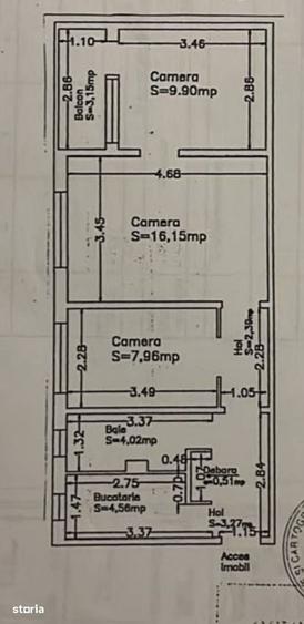 Apartament cu 3 camere semidecomandat în Central
