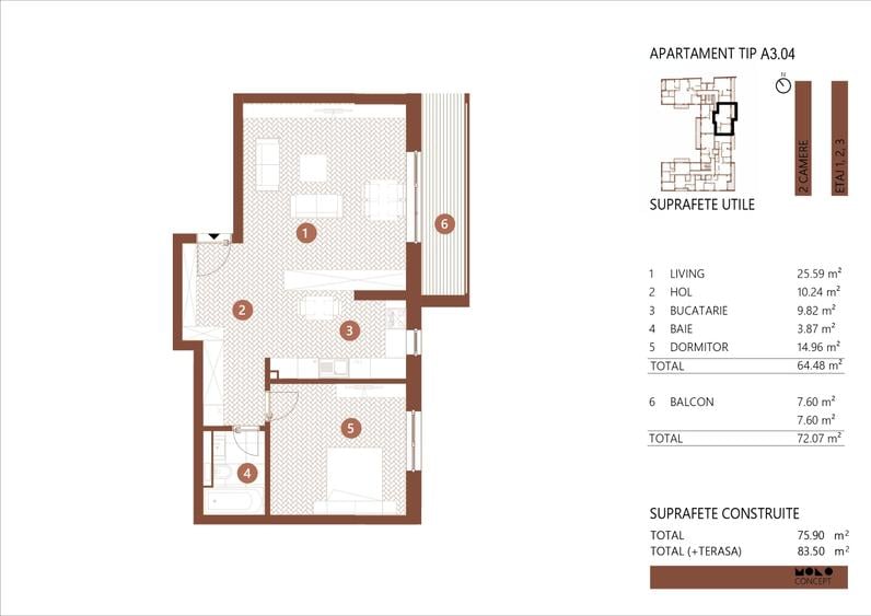 Apartament cu 2 camere semidecomandat în Barbu Văcărescu