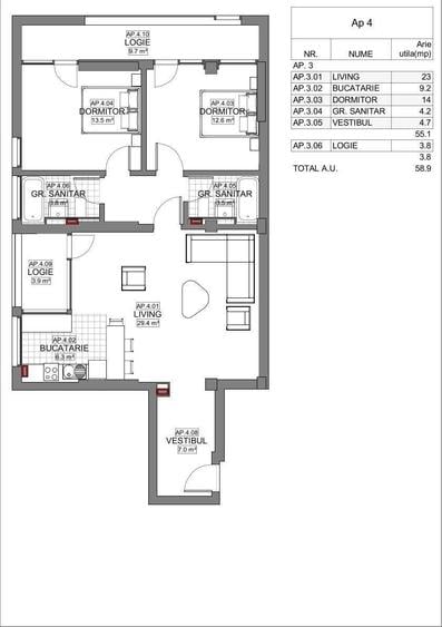 Apartament cu 2 camere semidecomandat în Eminescu