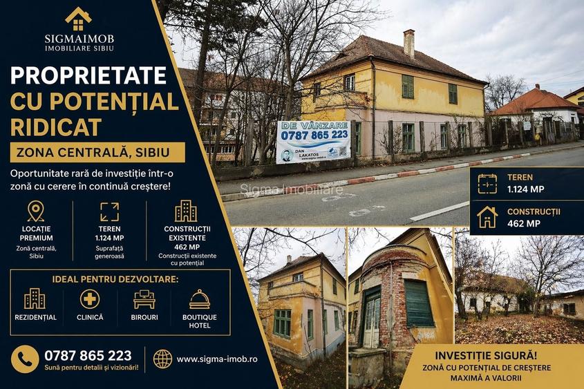 Proprietate cu teren generos in zona Centrala Sibiu 1.124 mp teren | 462 mp construiti | Potential investitional