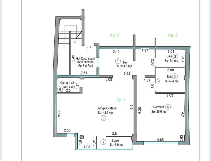 Apartament cu 2 camere decomandat în Central