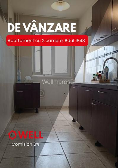 DE VÂNZARE – APARTAMENT CU 2 CAMERE, ȘI HOL PĂTRAT - SITAUTĂ PE BULEVARDUL 1848