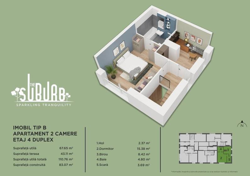 Apartament cu 2 camere decomandat în Nord