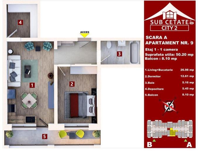 Apartament cu 2 camere în Sânpetru