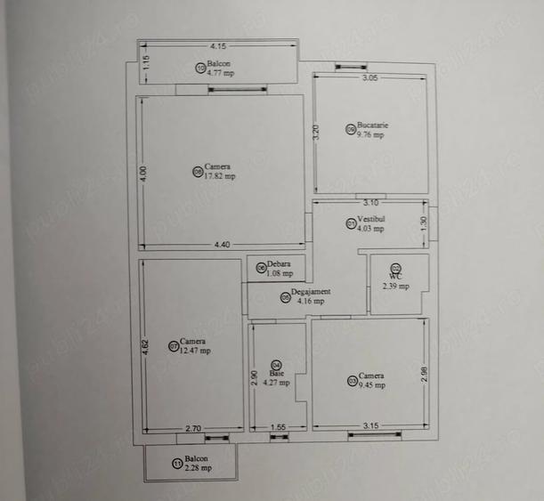 Apartament cu 2 camere nedecomandat în Central