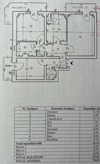Apartament cu 3 camere decomandat în Central