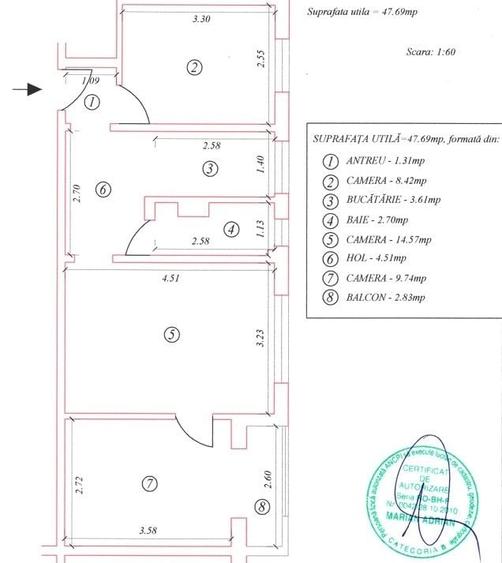 Apartament cu 3 camere semidecomandat în Nufărul