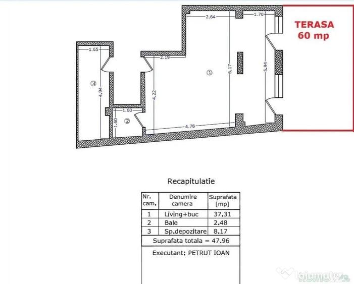 Apartament cu 2 camere semidecomandat în P-ța Muncii