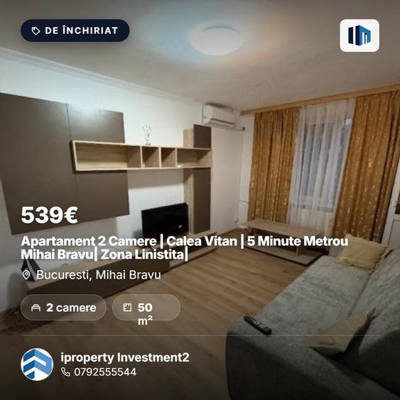 Apartament cu 2 camere decomandat, mobilat în Mihai Bravu