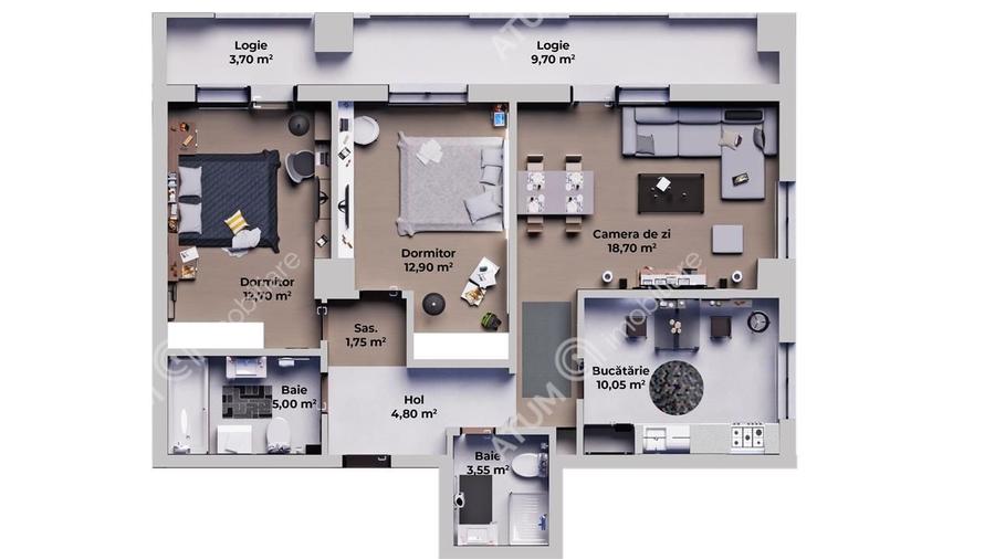 Apartament cu 3 camere decomandat în Piața Cluj