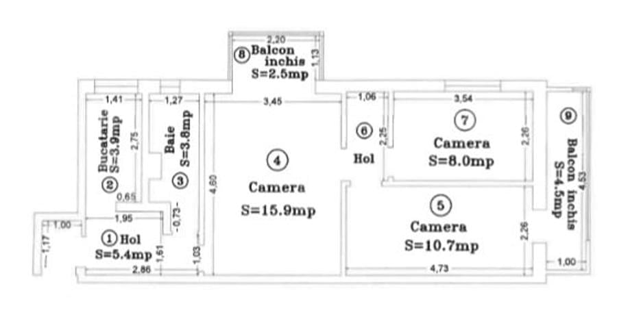 Apartament cu 3 camere semidecomandat, mobilat în Dacia