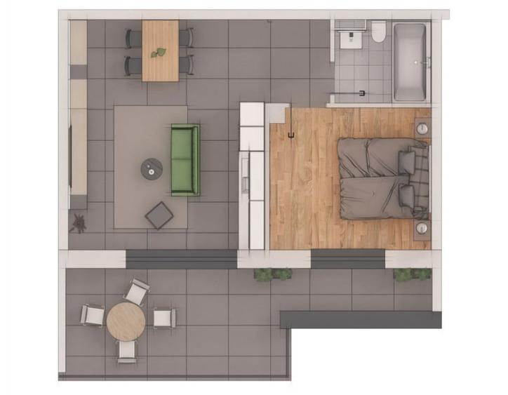 Apartament 2 camere, 48mp, 18mp terasa, ansamblu NZEB, zona - 2