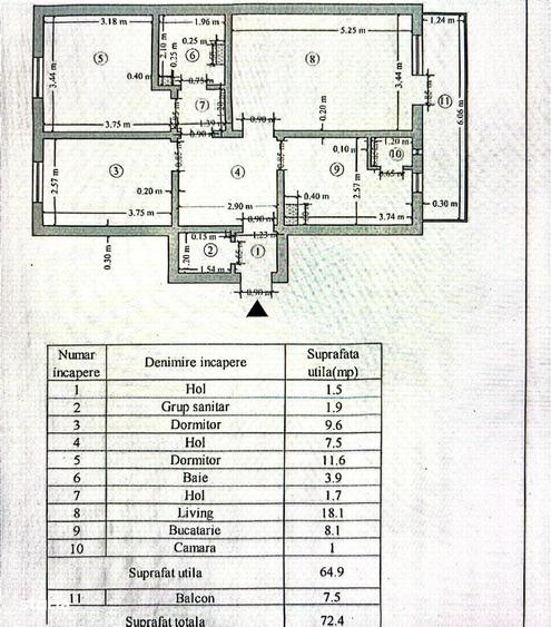 Apartament cu 3 camere în Central