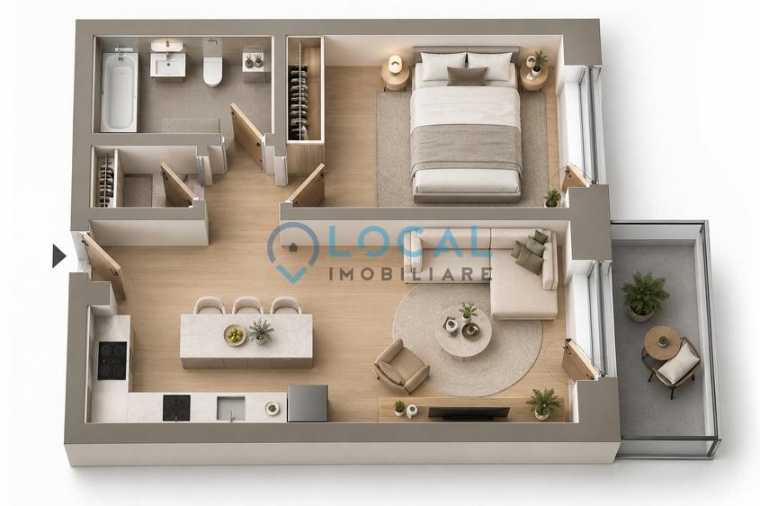 Apartament cu 2 camere semidecomandat, mobilat în Iris