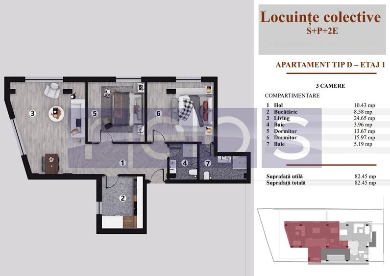 Apartament cu 2 camere decomandat în Jiului