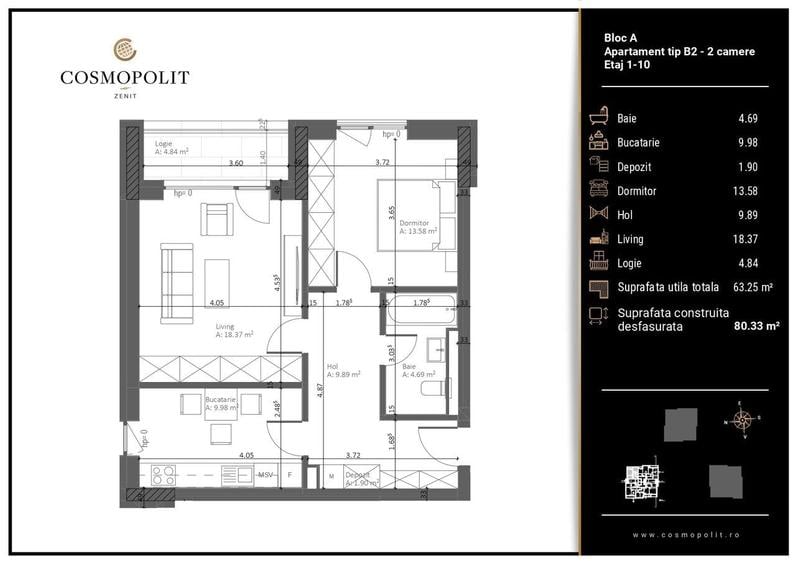 Apartament cu 2 camere în Valea Cetății