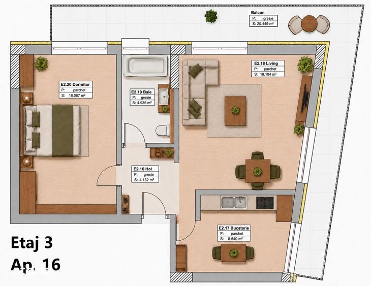 Apartament cu 2 camere în Tomis Plus