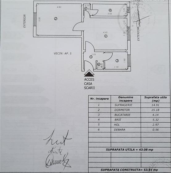 Apartament cu 2 camere nedecomandat în Energiei