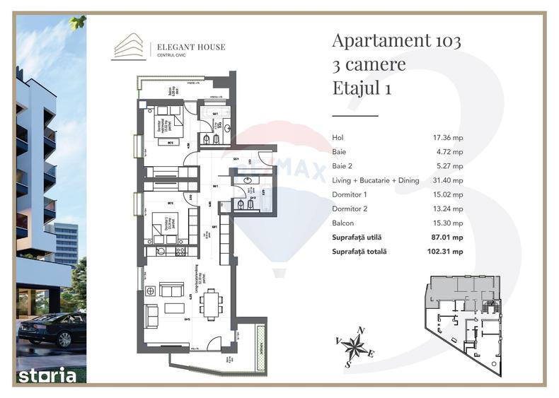 Apartament cu 3 camere în 15 Noiembrie