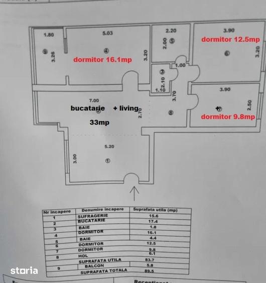 Apartament cu 4 camere decomandat în E3