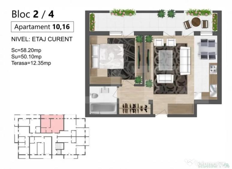 Apartament cu 2 camere decomandat în Central