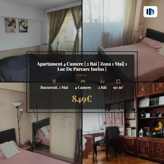 Apartament cu 4 camere, mobilat în 1 Mai