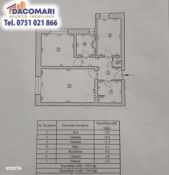 Apartament cu 2 camere decomandat în Răcădău