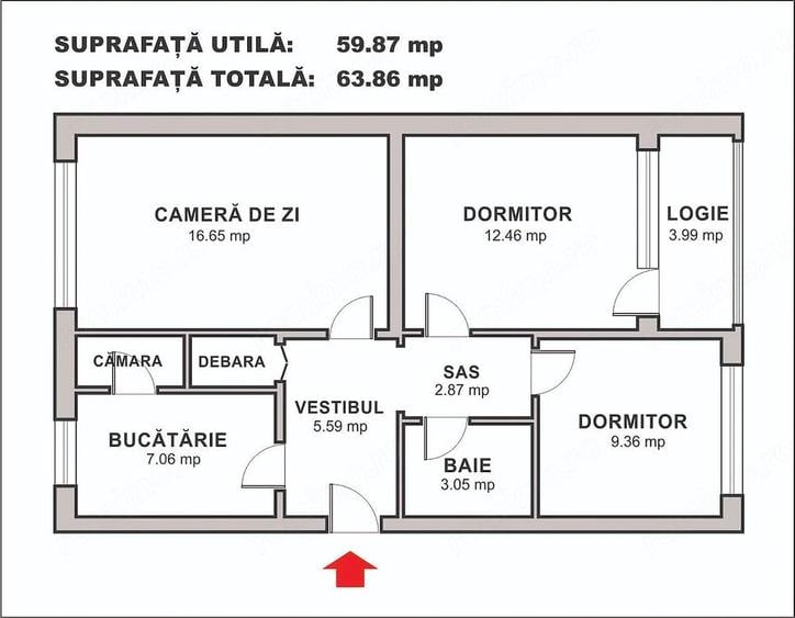 Apartament cu 3 camere decomandat în Roșu