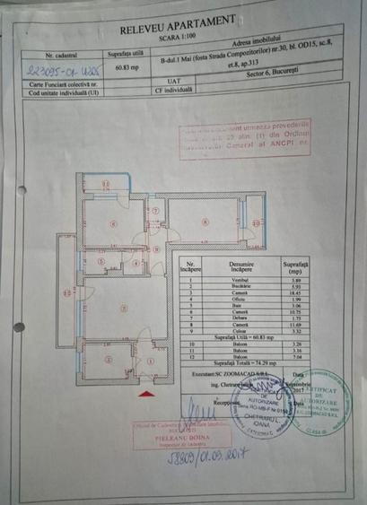 Apartament cu 3 camere semidecomandat în 1 Mai