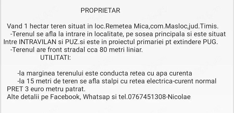 Teren de 10000 mp, în Mașloc
