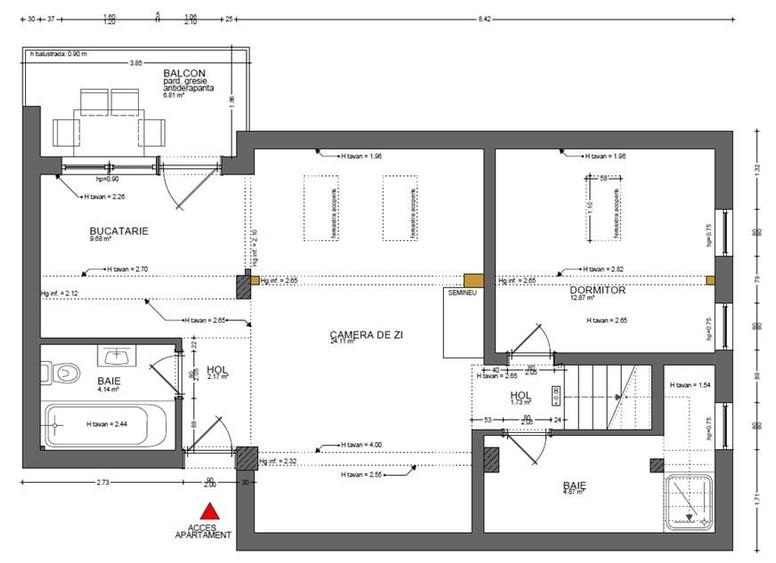Apartament cu 3 camere semidecomandat, mobilat în Borhanci