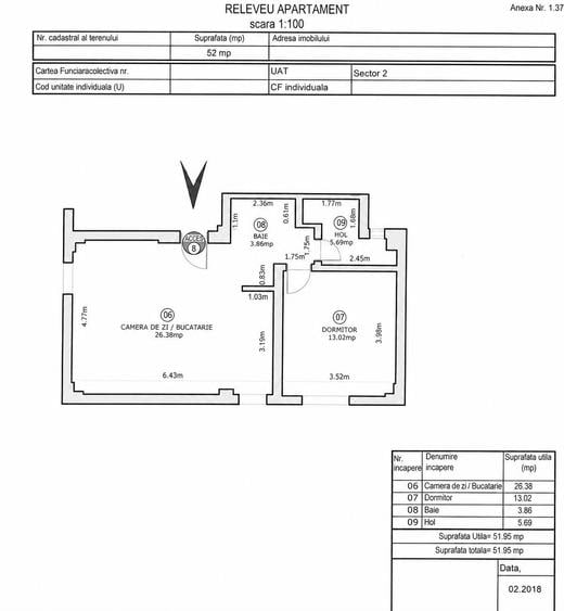 Apartament cu 2 camere în Andronache